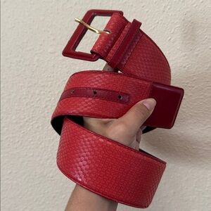 Christian Dior Vibrant Red Textured Aniline Cowhide Leather Belt Size L